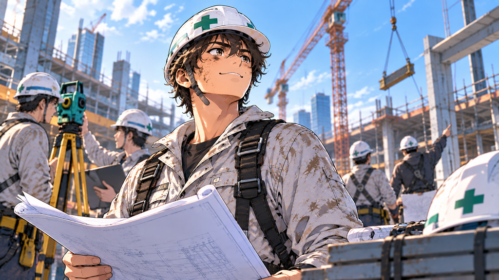 現場監督の年収・需要・資格・調整力・転職先の広がりを表すイラスト